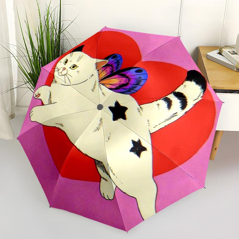 

1pc Butterfly Cat Love Heart Umbrella with Plastic Handle,Vibrant Cartoon Pattern,Multi-functional UmbrellaB1956