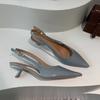 Mode SUOJIALUN Sommer Neu Damen Sandale Mode Spitz Zehenbereich Flach zum Hineinschlüpfen Damen Elegant Slingback Schuhe Dünner Mittlerer Absatz Kleid Pantoletten