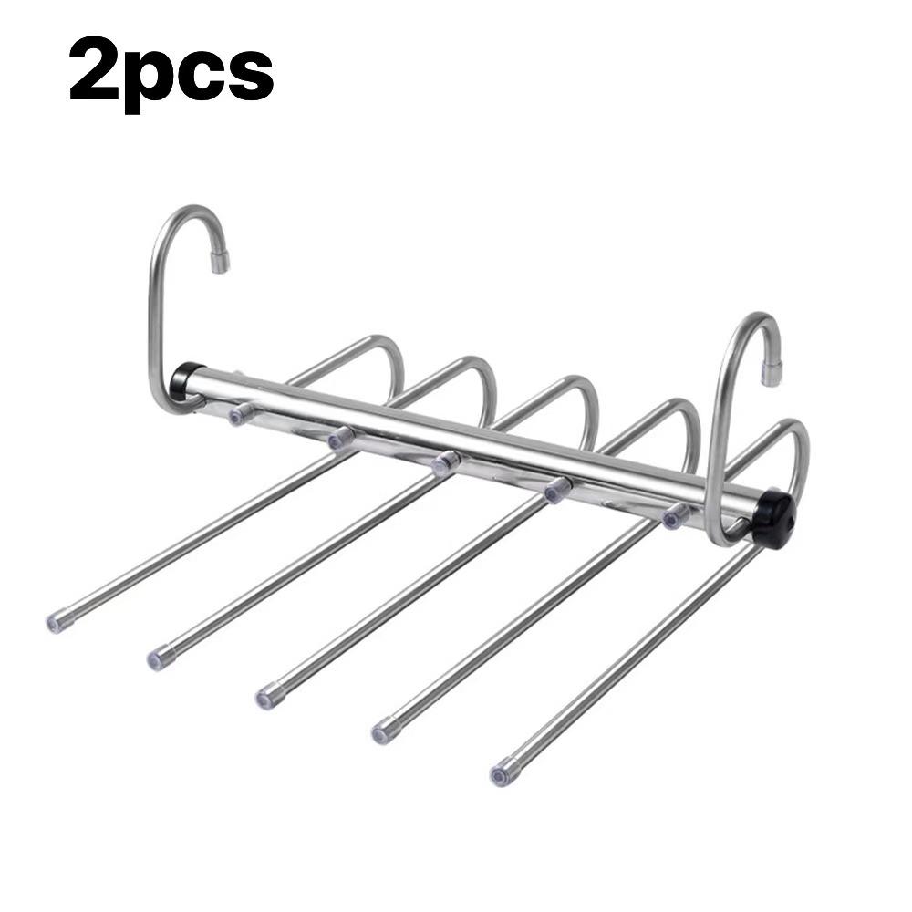 Stainless Steel Folding Pants Hanger – Multi-Layer Magic Clips & Retractable Space-Saving Organizer
