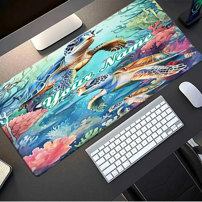 1PC Custom Name Ocean Turtles Adventure Mouse Pad, Keyboard and Mouse Desk Pad, for Computer Notebook  Birthday Gift For Any Room Or Office