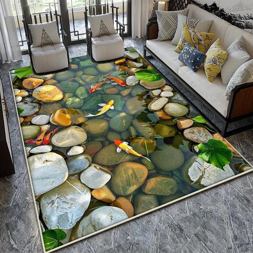 VIKAMA Non‑slip Washable 3D Optical Illusion Koi Fish Rug, Soft Anti‑wear Floor Mat for Living Room Bedroom 200x300cm