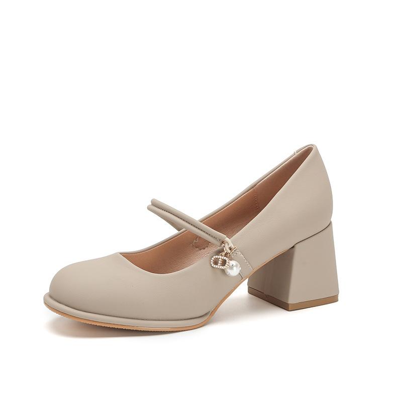 

Leather flat for Huizhou women s shoes Su Yinyin same high heels thick heel Korean version spring new single shoes women 40 світло-сірого кольору