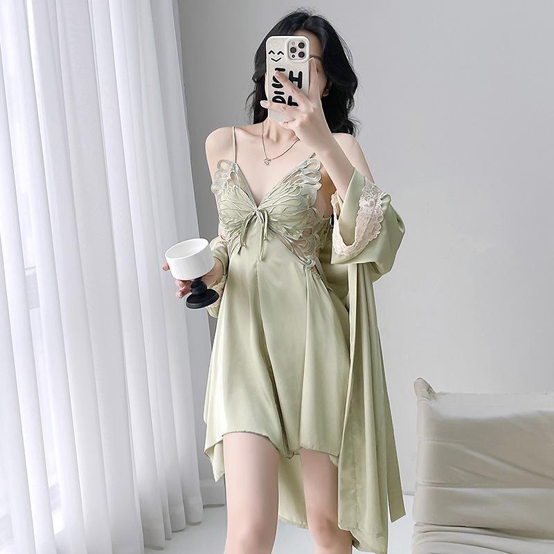 2025 Damen Eis Seide Schleife Rückenfrei Pyjama Set: High-End, Ausgeschnitten, Stil reines Verlangen, Premium Dünne Zweiteilige Homewear