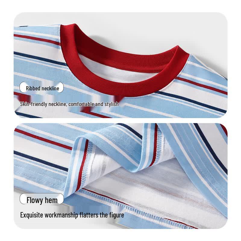 Badi Badi Kids' Long-Sleeve Pure Cotton Striped Crewneck T-Shirt
