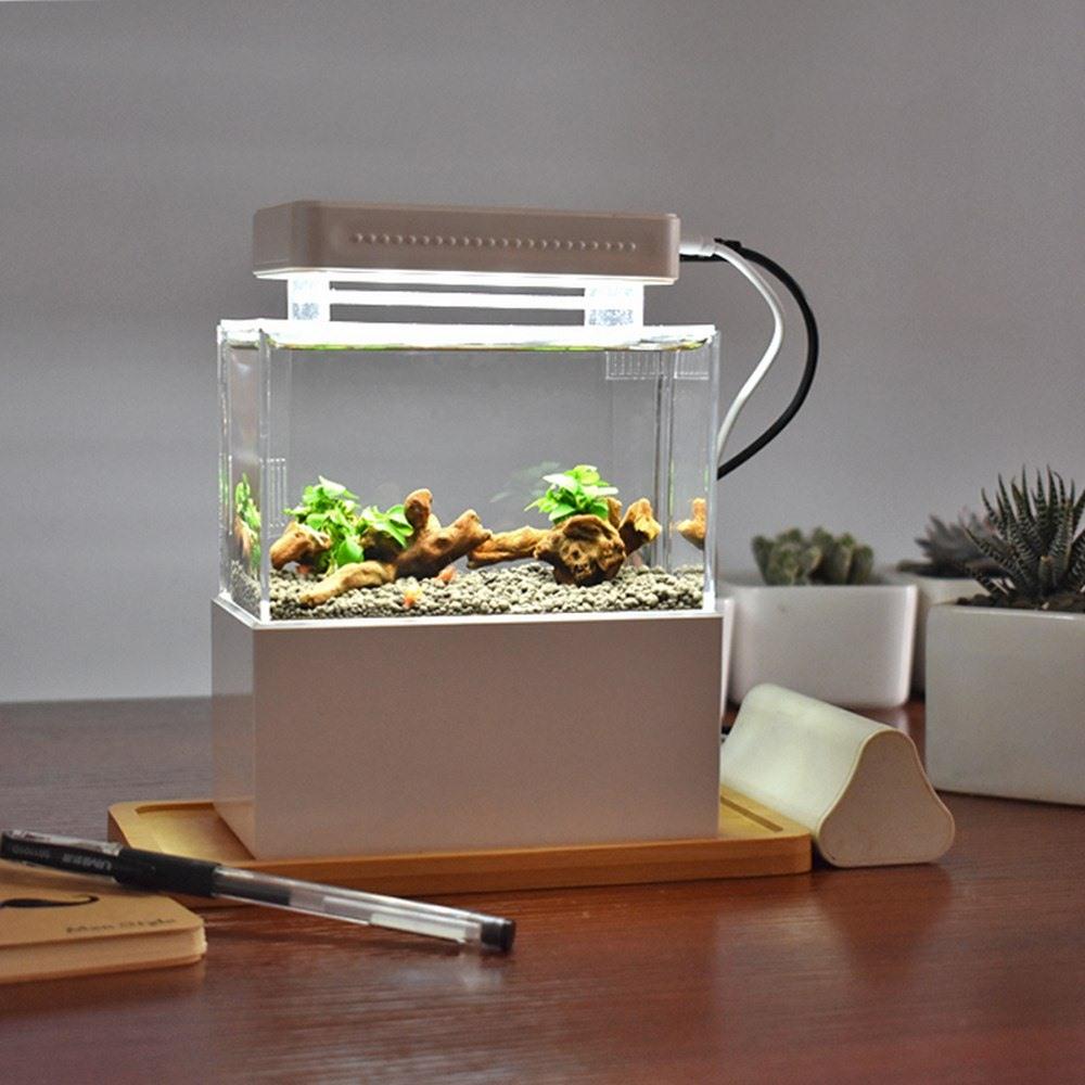 Mini-Kampffisch-Aquarium Acryl-Aquarium Desktop-Dekorationen Meeres-Aquaponik-Fischschale Mit Wasserfilter USB-Luftpumpe LED-Licht