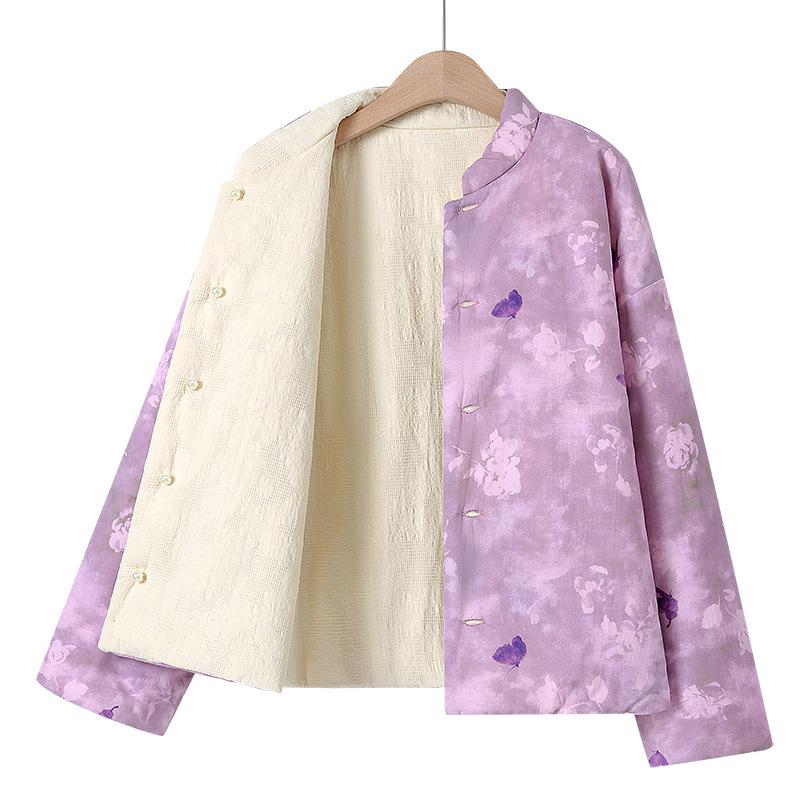 Women's Chinese Retro Style Frog Button Warm Cotton Jacket, Autumn/Winter 2025 Edition