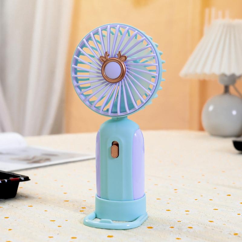 Cartoon Animal Mini Phone Stand Fan Usb Rechargeable Handheld Fan High Value Noise 45-50db синий