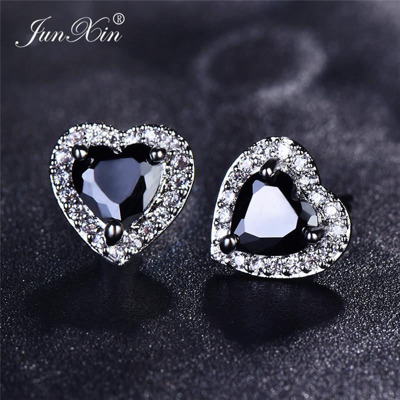 Luxury Female Black/Green/Red/Blue/White Stud Earring Fashion Small Opal Heart Earrings For Women Vintage Wedding