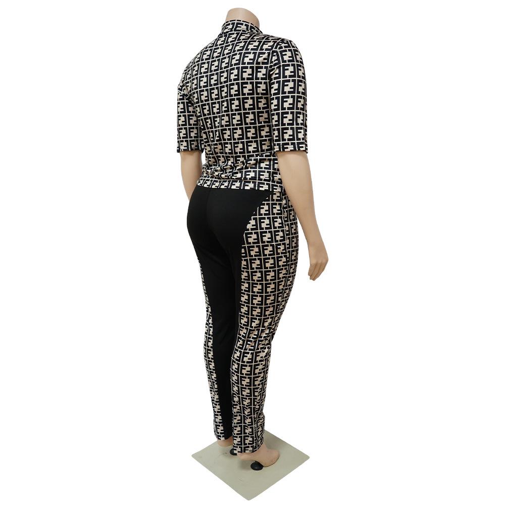 Women's Plus Size Digital Print Two-Piece Set - European & American Casual Style