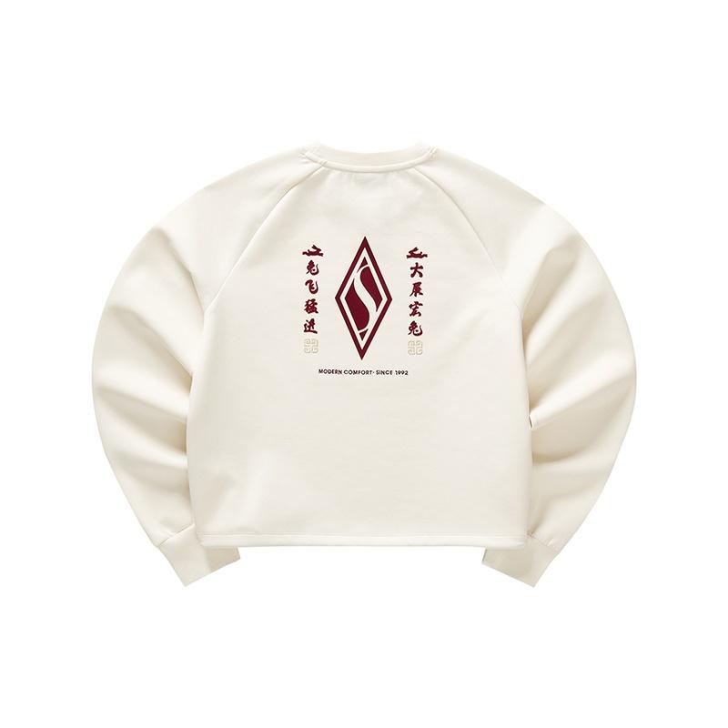 (WMNS) Skechers Logo Printed Crew Sweater 'White Red' Women's L123W011-00PS
