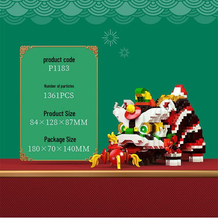 Yu Gao Lion Dance Micro Particle Building Blocks Toy-Compatible with Lego, New Year Edition.