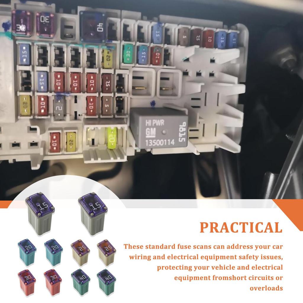 15A 20A 25A 30A 40A 32V Slow Blow FMM MCASE Type Fuses Micro Female Cartridge Fuses Low-Profile Fuses Kit(Pack of 10pcs)