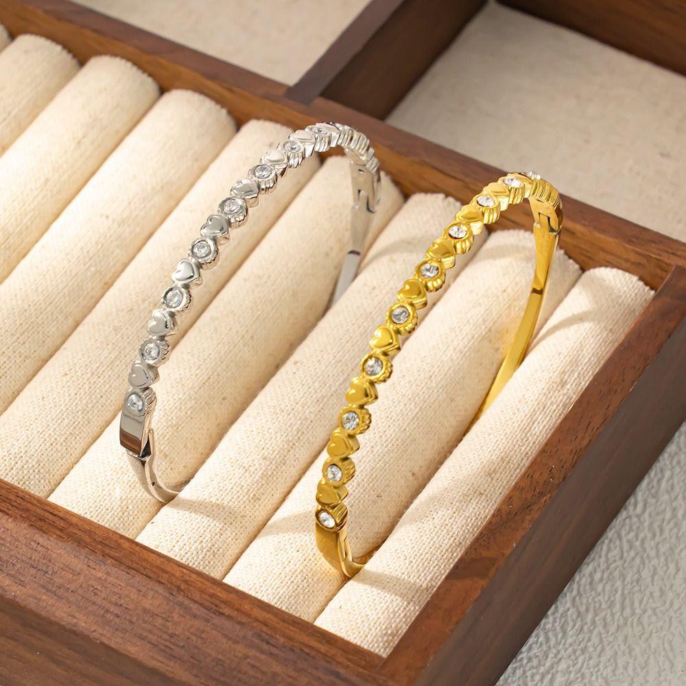 Cute Beads Cuff Bracelet Love Heart Fashion  Stainless Steel Bangle Jewelry Stacked Bangles  Daily