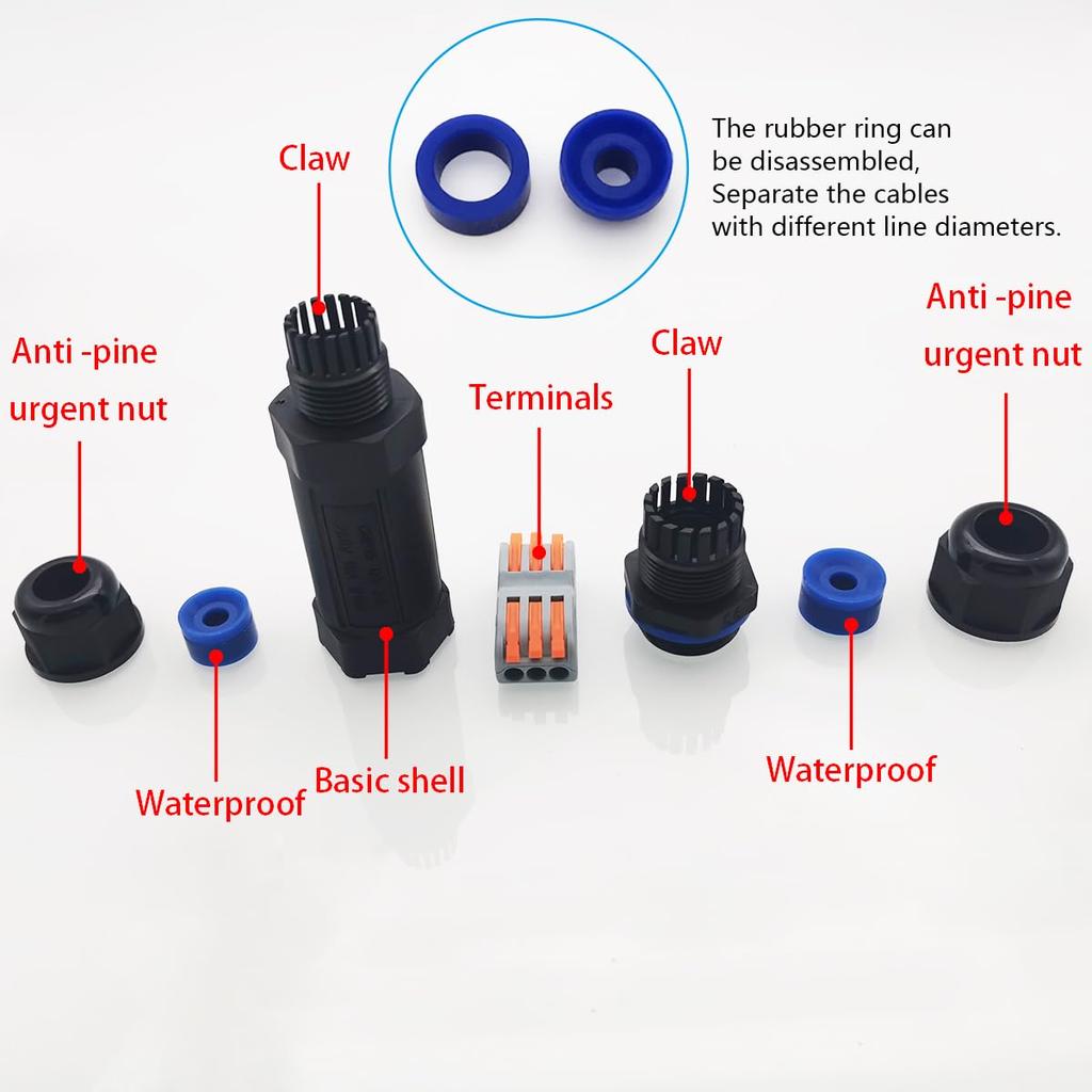 IP68 Cable CTRICALVER Extension Electrical Cable Connector Cable Diameter 6 2 Waterproof Electrical Inline Cable with Terminal Block Connector,