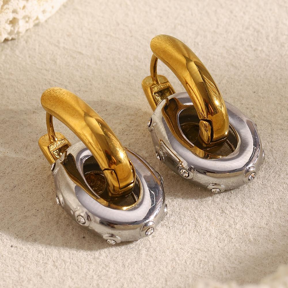 MamacitaSlay 316L Stainless Steel Zircon Double Layer Oval Hoop Earrings 18K Gold Plated Waterproof Jewelry Women's Earrings