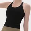 Women's Ribbed Quick-Dry Racerback Sports Tank with Padded Cups for Running and Yoga