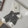 1-10Pairs Vintage Black White Plaid Mid Calf Socks for Women Autumn Winter Cute Cat Cartoon Design Cotton Long Socks