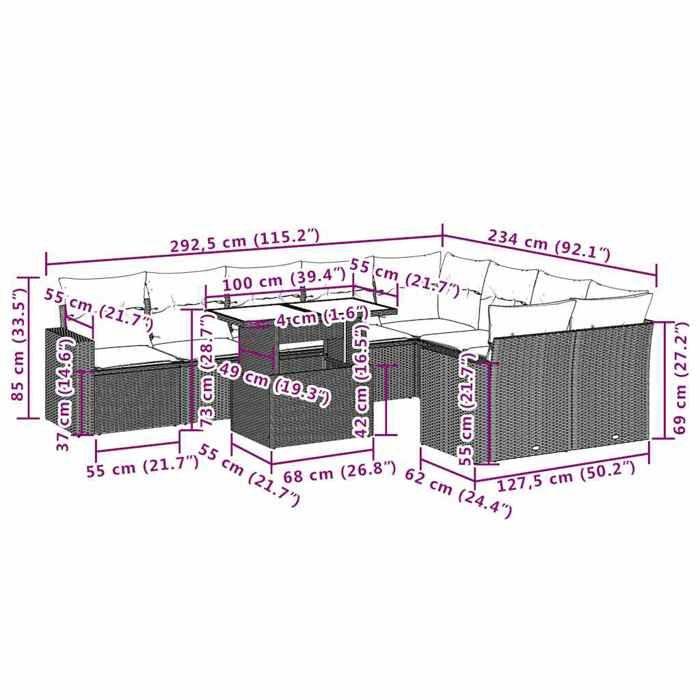 VidaXL Salon de jardin avec coussins 10 pcs beige résine tressée 3267498