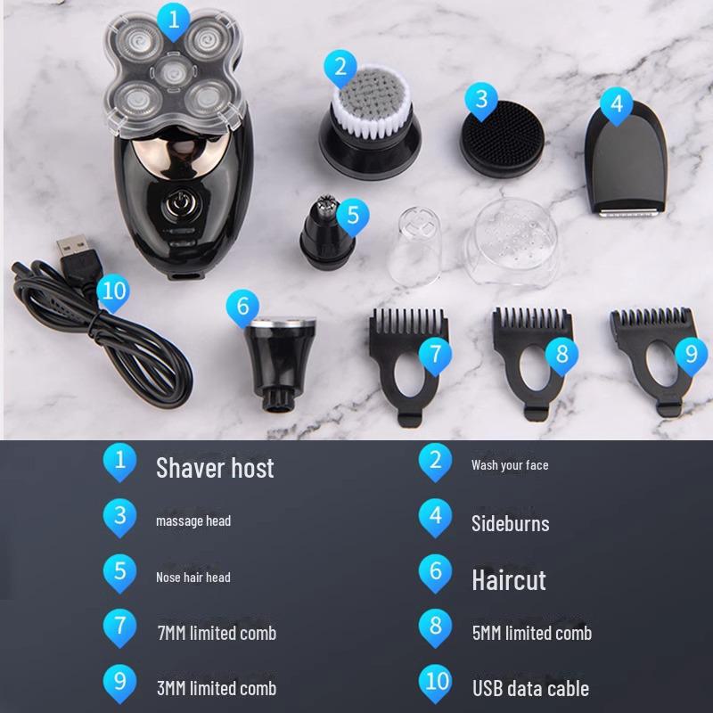 Multifunktionaler elektrischer Herren-Glatzerasierer mit fünf Klingen