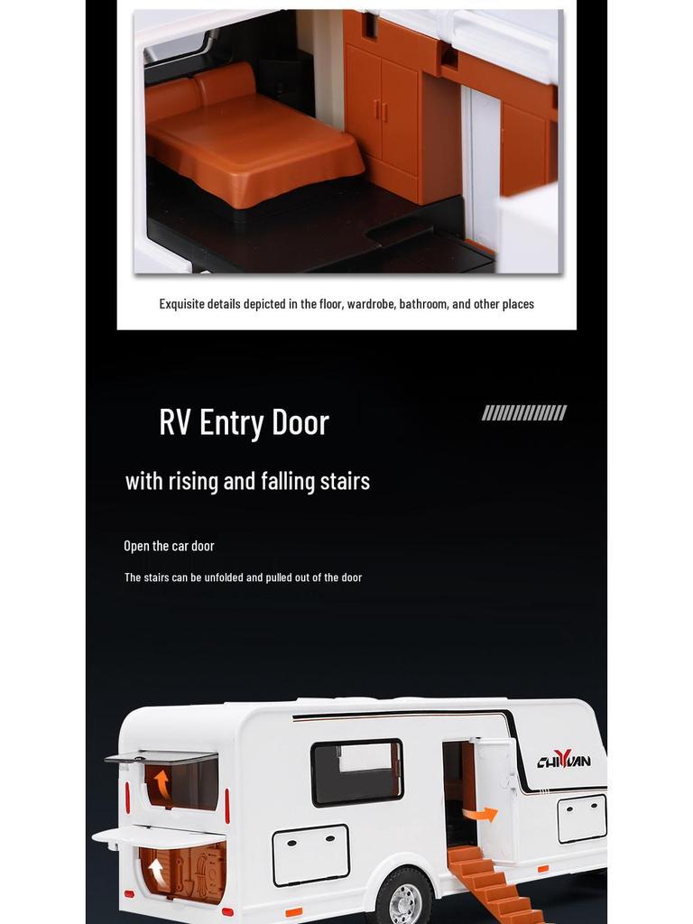 Zhongyuanxing 21016FC Towable Caravan Alloy Toy Car Model with Sound and Light Features.