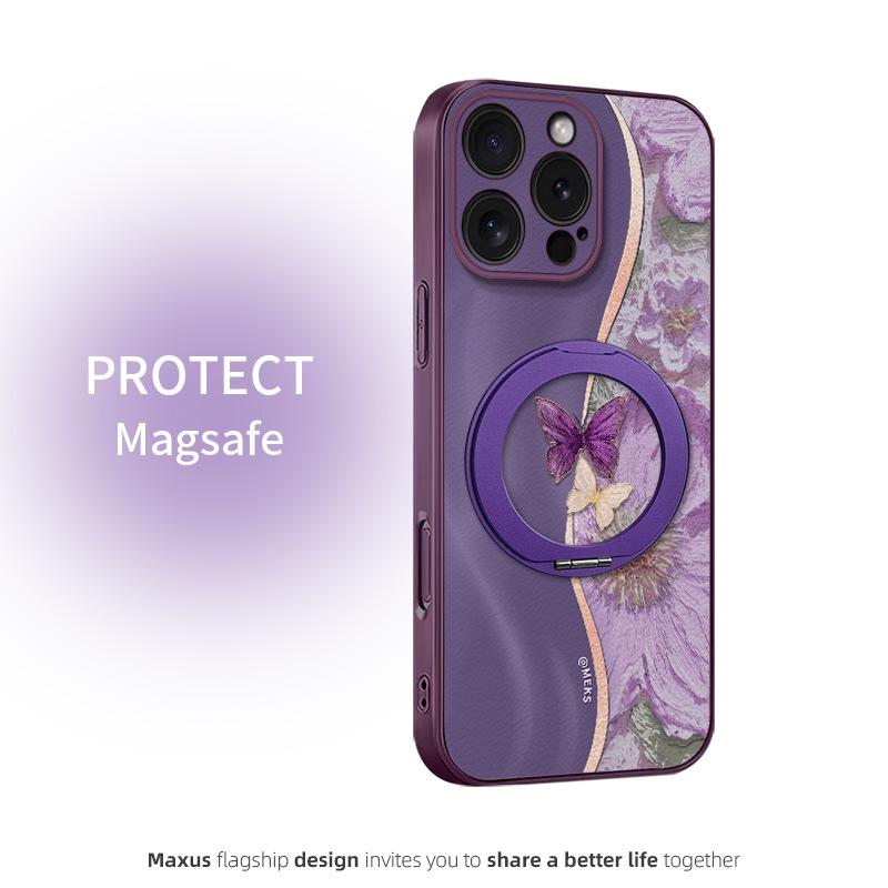 

Two-Tone Butterfly Stand for iPhone 16 Pro, Strong Magnetic Deep Purple Case 12