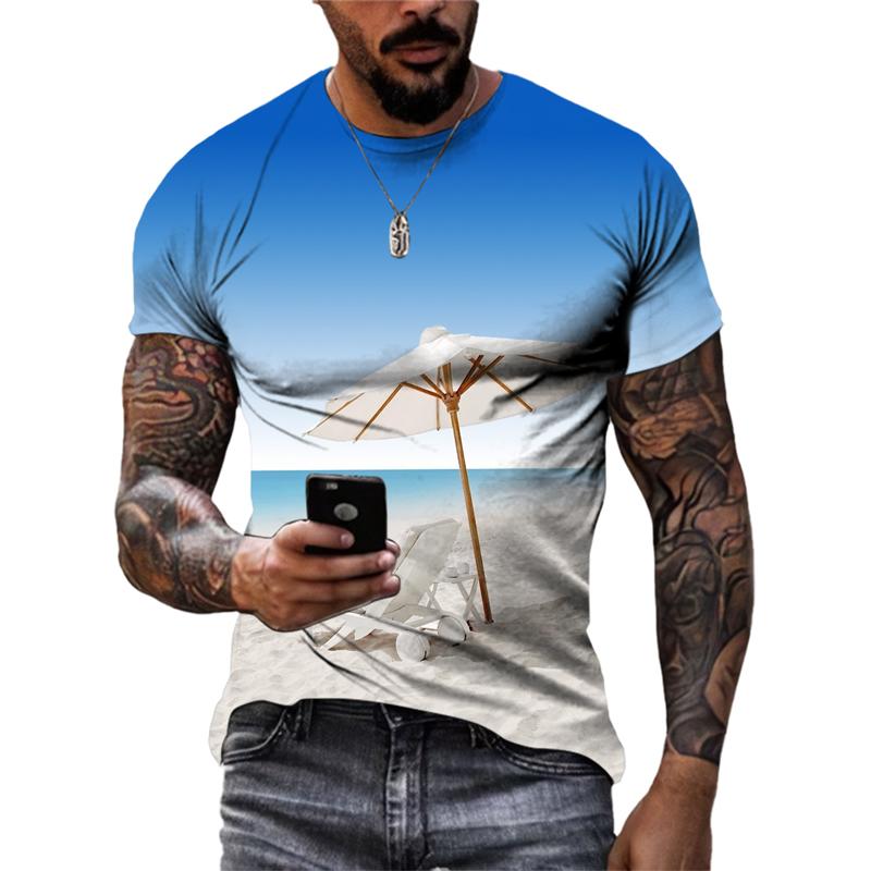 Sommersollys Havbølge Sand Casual Stil grafiske t-skjorter Mote Nye Menn Fritid Trykket Rund Hals Kortermet T-skjorter Topper