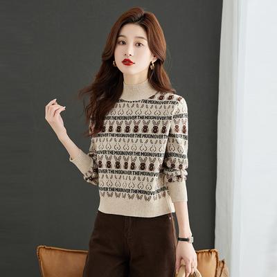 Cropped Sweater Women Autumn Winter Base Layer High Waist Top Mom Semi High Neck Knit Shirt