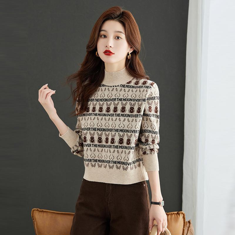 

Укороченный свитер женский осенне-зимний базовый слой топ с высокой талией мама полувысокий воротник вязаная рубашка One Size бежевый