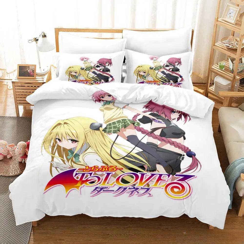 Comforter Anime Yami To Love Ru Bedding Set Bed Set Comforter King Queen Size Boys Adult Home Textiles