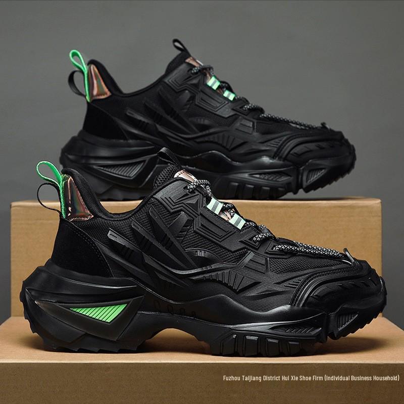 Men's 2025 New Autumn Breathable Running Shoes - Stylish Black Sports Casual with Height Increase