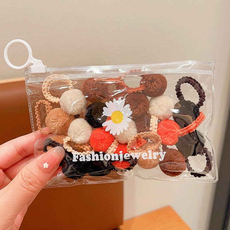 20Pcs Girls Colorful Plush Ball Elastic Hair Bands Kids Ponytail Ties Rubber Bands Headwear Hair Accessories Gift for Kids