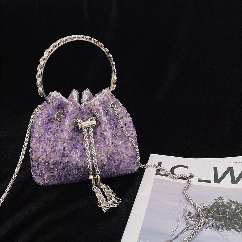 

Wedding Party Bucket Purse Metal Ring Handle Women s Handbag Shoulder Messenger Bag аметист