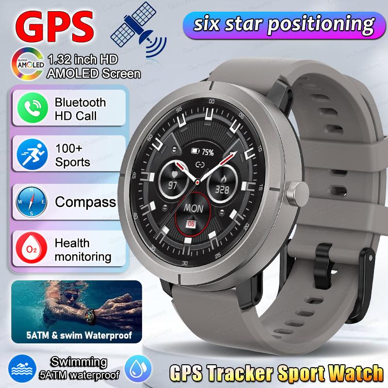 Smart Watch for Women GPS 6-Satellites 1.32” HD AMOLED Display Built-in GPS Bluetooth Call Sports 5ATM Waterproof Smartwatch Ma