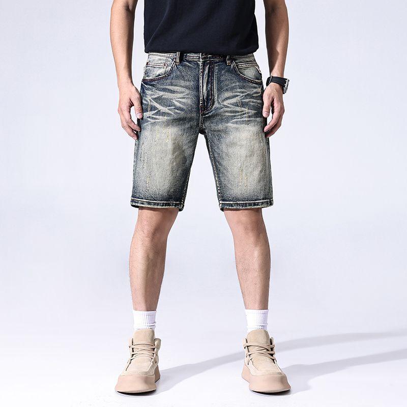 

Summer Thin Grinding White Denim Trousers Men s American Ripped Straight Shorts Medium Pants 38