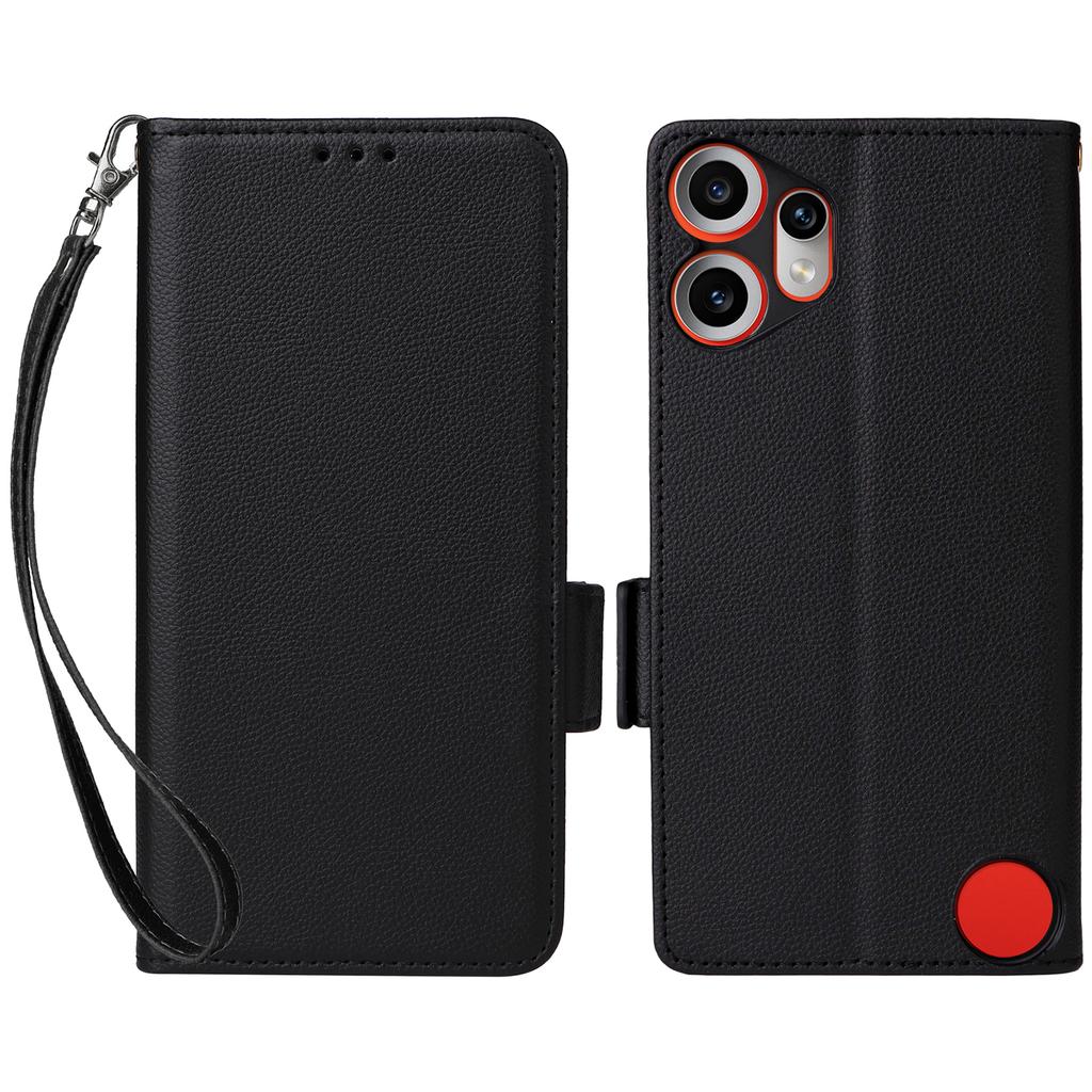 For Nothing CMF Phone 2 Pro Case with Wrist Strap Litchi Texture PU Leather Wallet Phone Cover