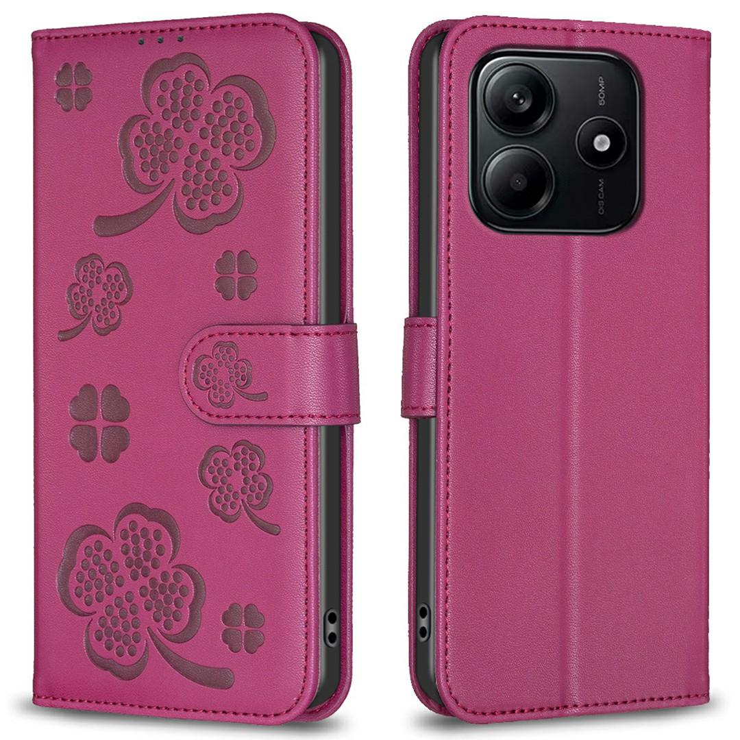 

For Xiaomi Redmi Note 14 4G (163.25x76.55x8.16mm) Case Clover Pattern Wallet Stand View Leather Phone Cover Rose