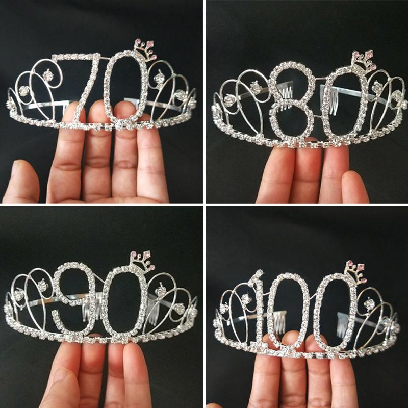 Women 16 -100year Birthday Party Princess Crystal Rhinestone Hair Tiara Stu Wedding Bridal Crown Headband Hair Accessories