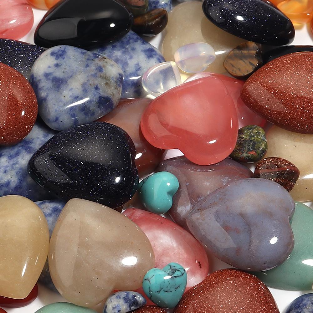 5pcs/lot 10mm 25mm Natural Stone Cabochon Agate Tiger Eye Opal Heart Shape Cabochon Beads For DIY Charms Ring Necklace Accessory