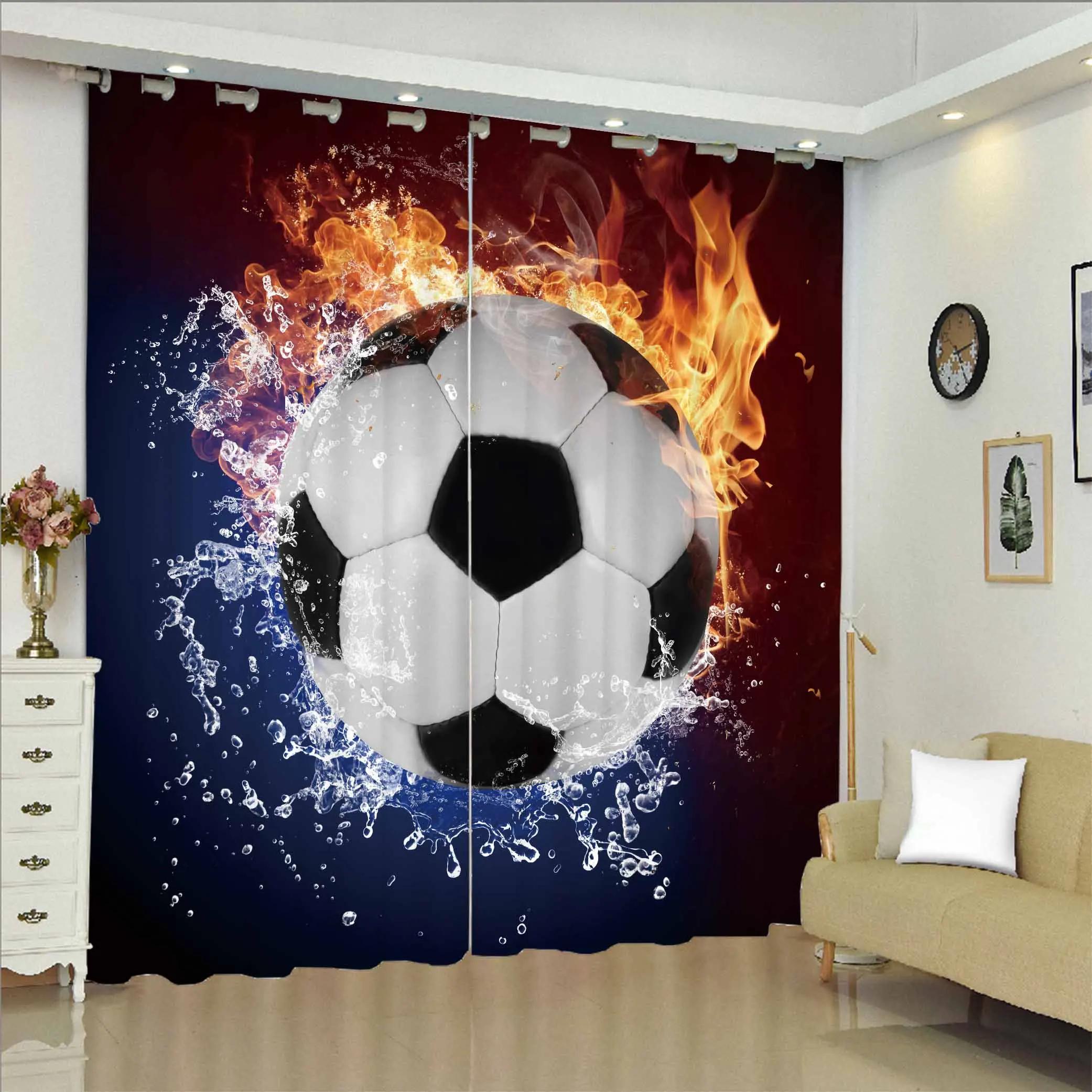 Feelyou Kids Football Curtains For Living Room (2 Panels, 42 X 63 Inch) Football Darkening Drapes For Boys Girls Black 3D Ball Pattern 30%-50% Blackout Curtains Women Men Window Treatments