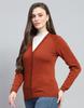 MONTE CARLO Womens Solid Rust V Neck Full Sleeve Cardigan