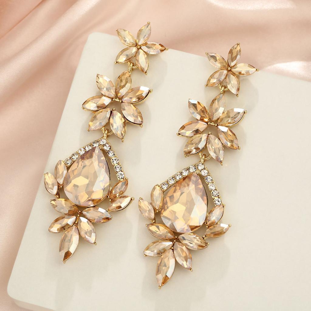 Modern Geometric Alloy Drop Earrings With Sparkling Crystals For Women Fashion Jewelry