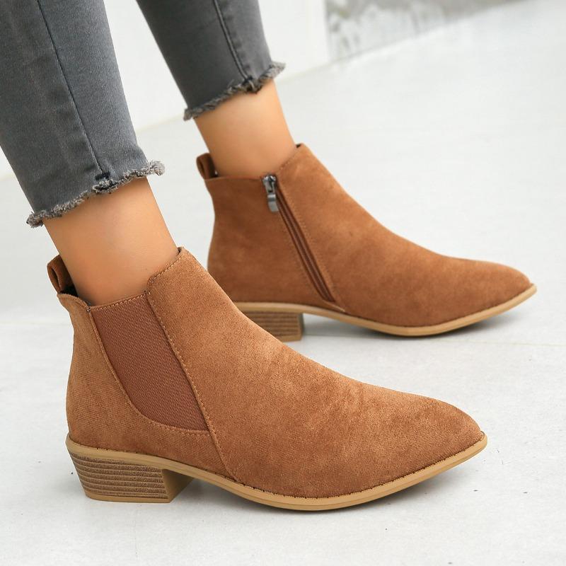 Winter New Large Size Women's Boots Round Head Fashion Retro Side Zipper Bare Boots Round Head Thick Heel Short Boots Tide