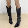2024 Spring New ZA Knee High Botas Fashion Woman Denim Luxury Designer Rhinestones Western Cowboy Boots