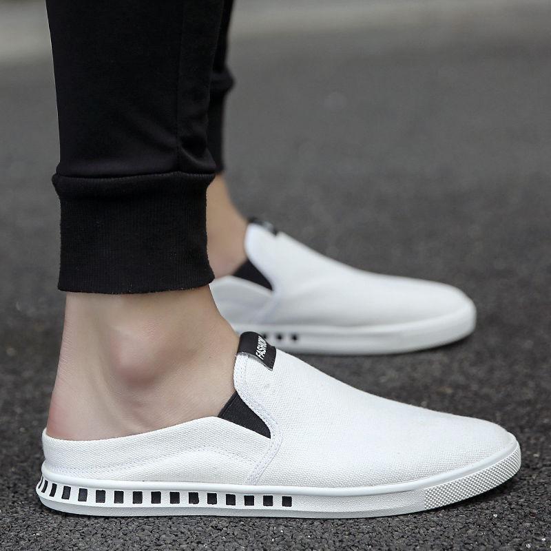 Letní pánská korejská verze Plátěné boty Ležérní staré pekingské látkové boty prodyšné slip on líné malé bílé poloviční pantofle boty na brusle
