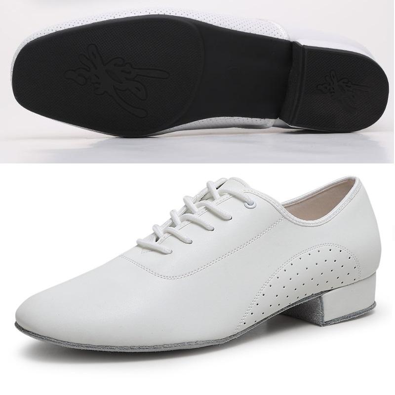 Scarpe da Uomo in Pelle Bianca Perforate Moderne per Ballo da Sala Fondo a Due Punti Scarpe da Ballo Latino Sneakers per Square Dance