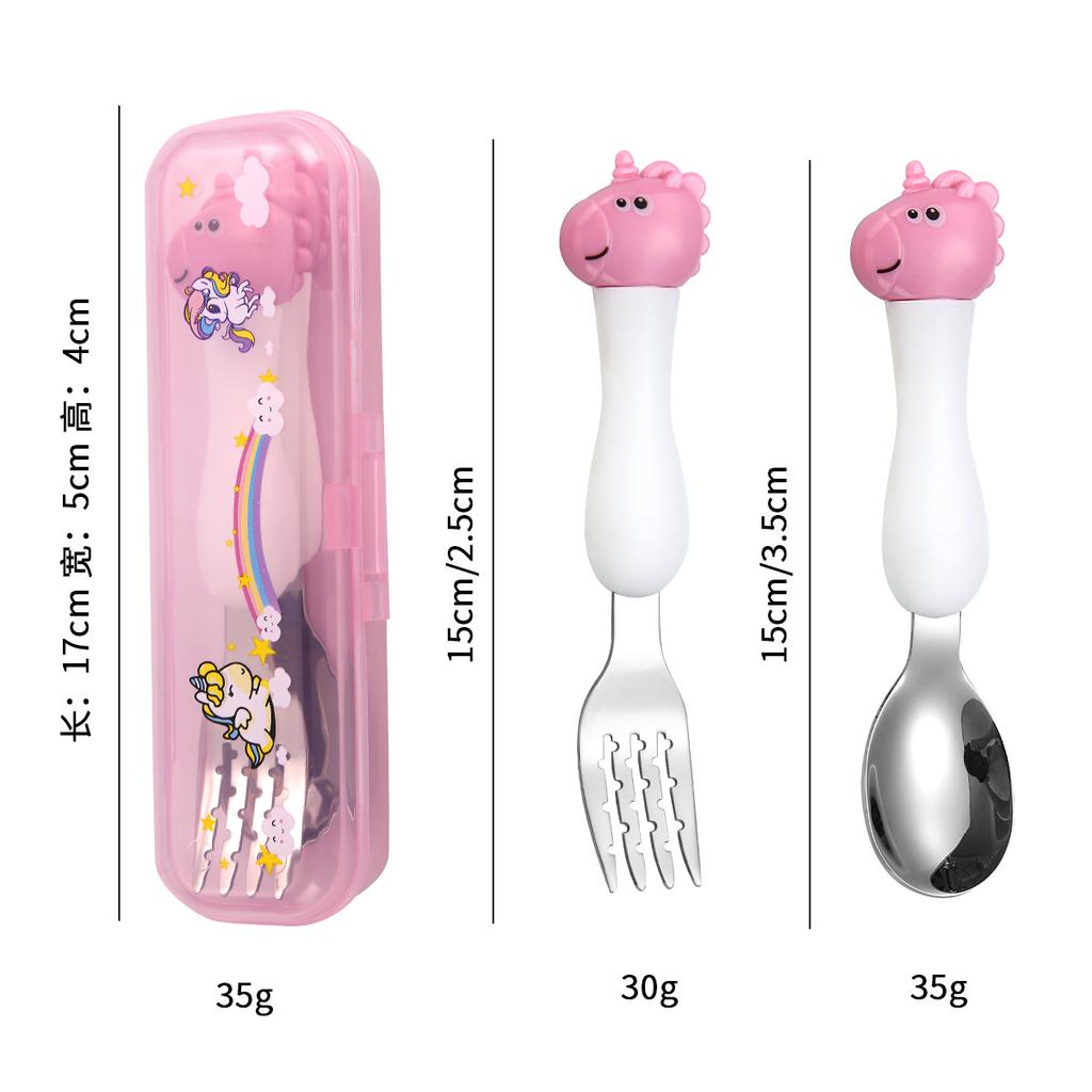 304 Stainless Steel Dinosaur Baby Children's Portable Tableware Cartoon Spoon Fork Learning Training Chopsticks Fork Spoon Set