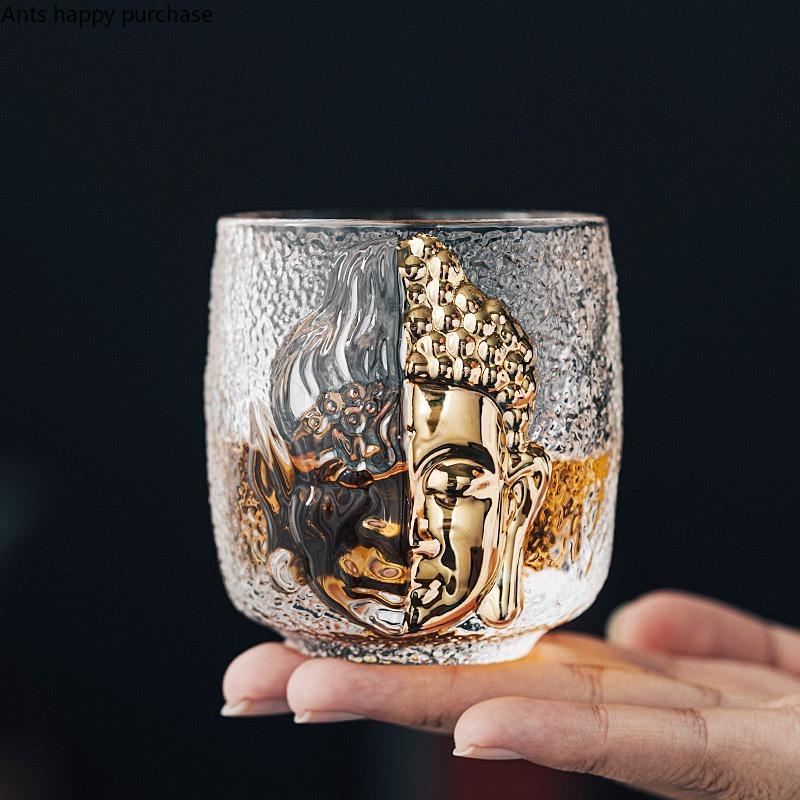 Soška Buddhy Skleněný šálek Kung Fu Čajový šálek Šálky na odpolední čaj Sklenice na vodu Skleněný hrnek Květinový čajový šálek Hrnek na mléko Hrnek na čaj Sklenice na víno Dárek