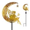 Antique Iron Art Solar Garden Lights: Moon & Sun Design Landscape Spotlight