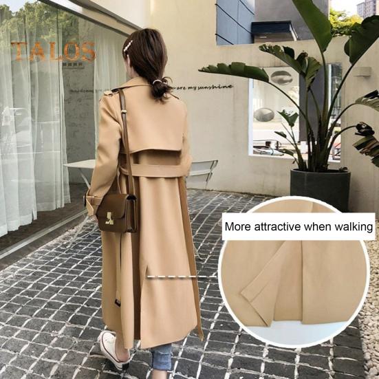 Fall Winter Women Jacket Double-breasted Buttons Solid Color Turn-down Collar with Belt Mid Length Windproof Outdoor Overcoat