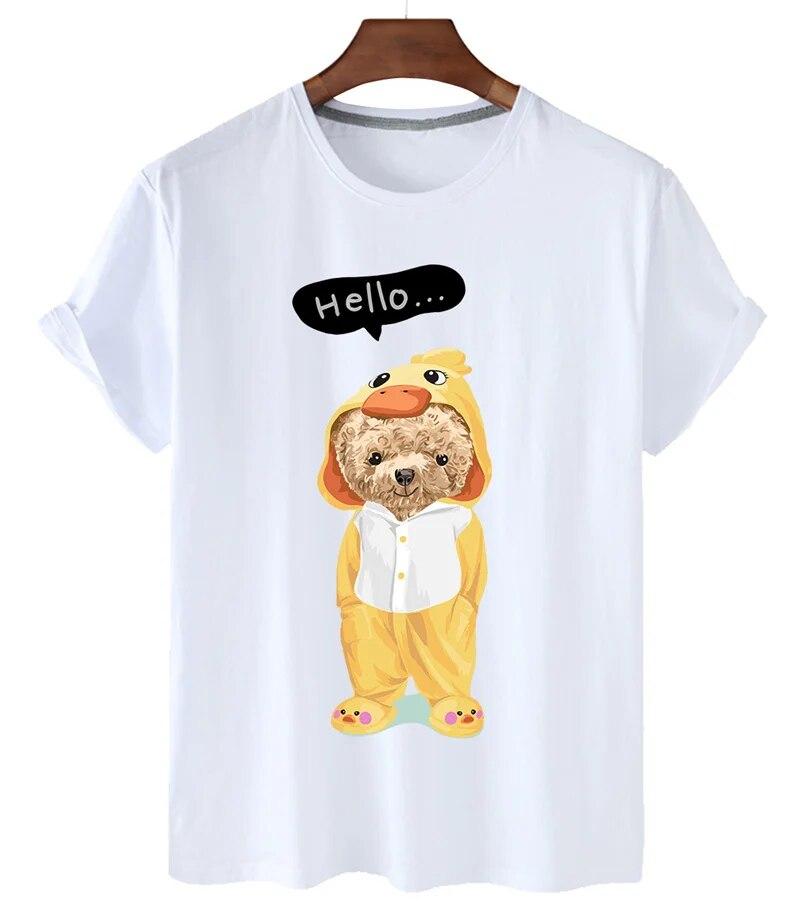 T-shirt Divertente con Stampa Orso Donna Moda Cartone Animato Harajuku Casual T-shirt Femminile Estiva Manica Corta Top T-shirt Unisex Maglietta Unisex